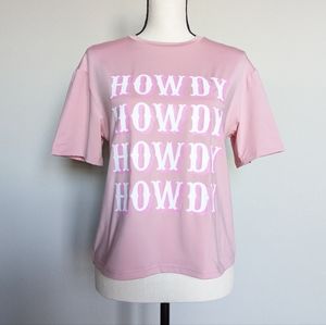 Pink and white western Howdy short sleeve tshirt top size L